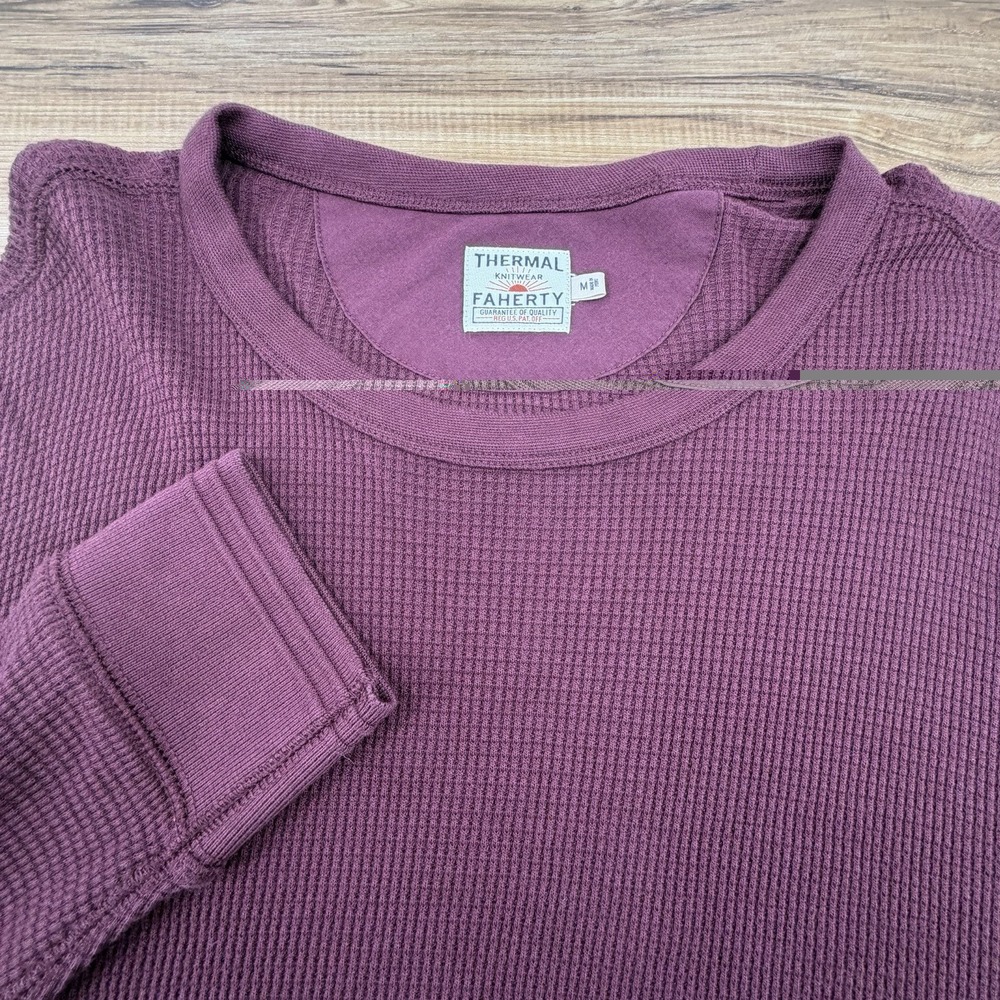 Faherty Thermal Knitwear Shirt Mens M Burgundy Legend Waffle Crew Long Sleeve